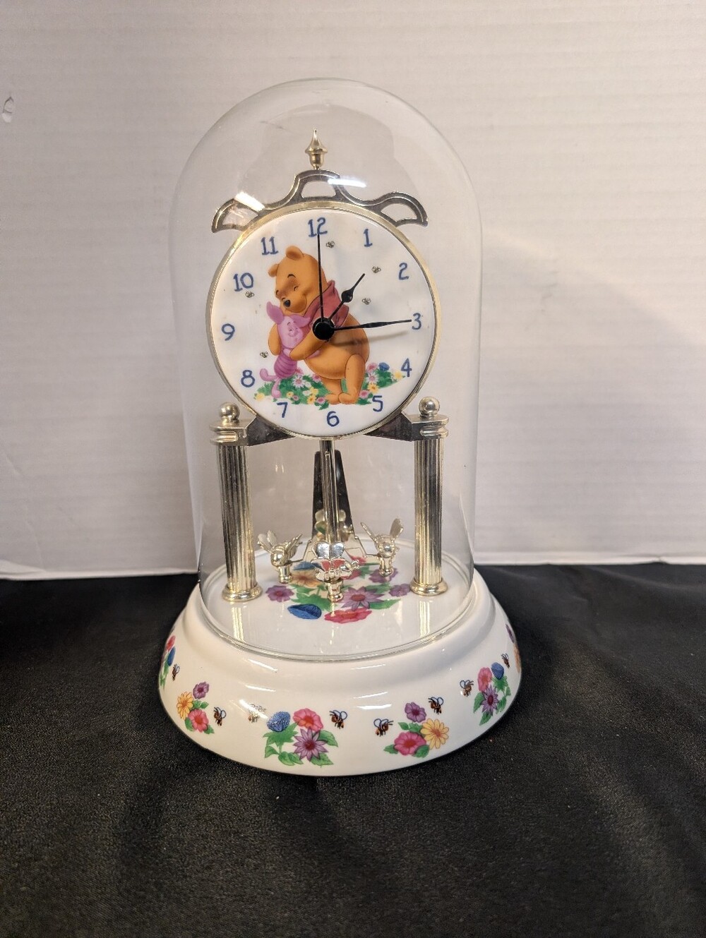 Winnie the Pooh Butterflies 9" Glass Dome Porcelain Anniversary Clock